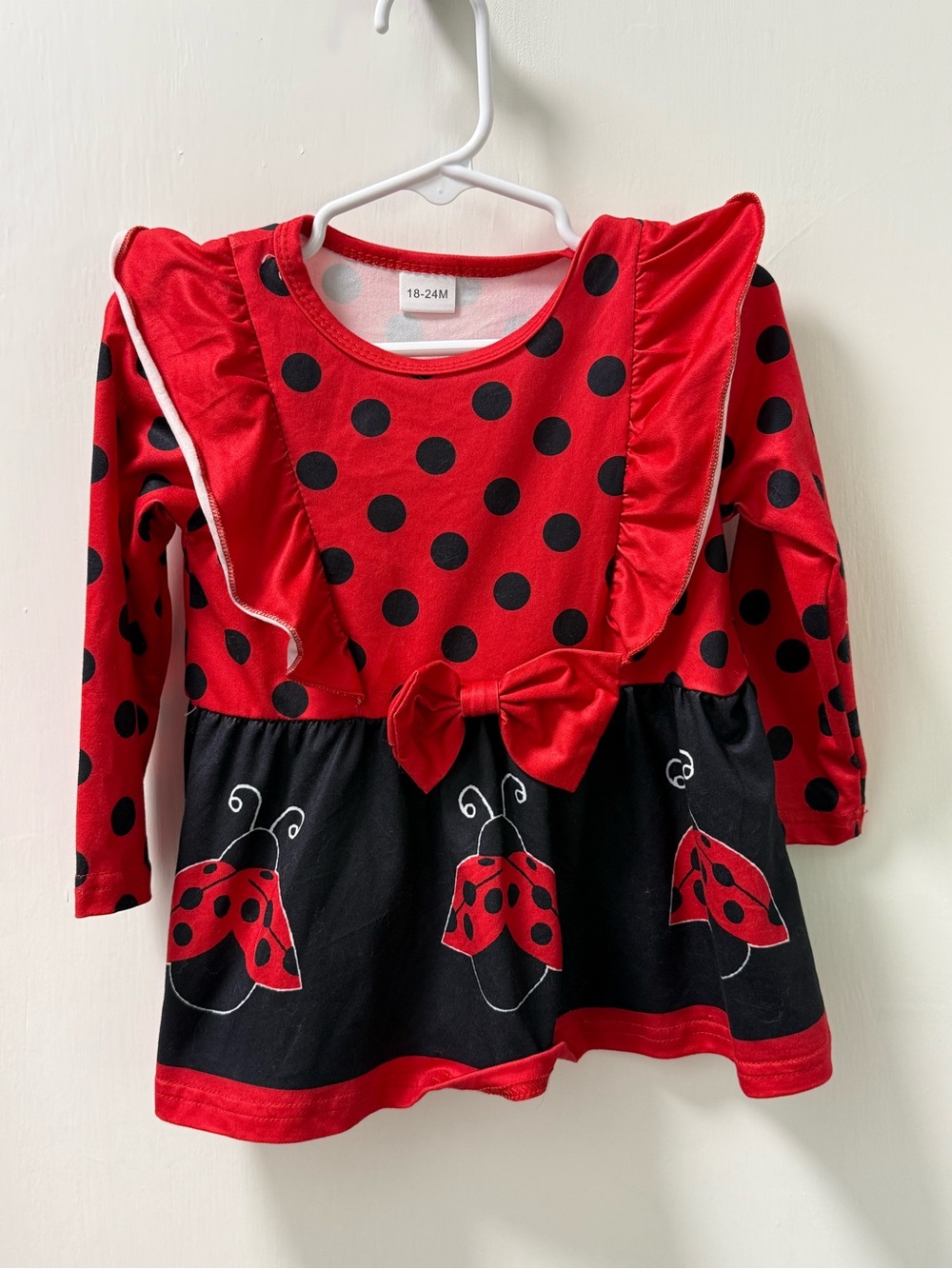 Red & Black Polka Dot Ladybug Ruffle Dress - Toddler
